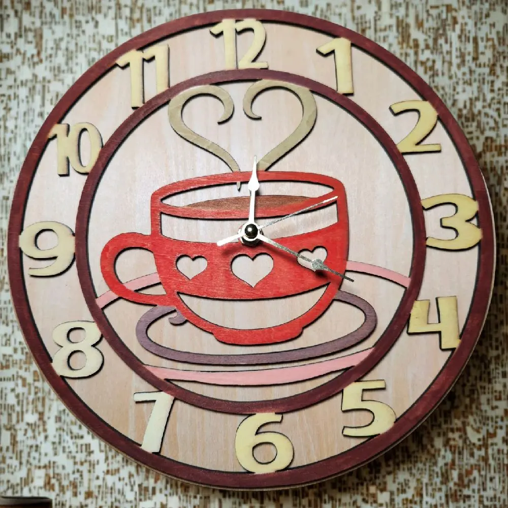 It's Coffee Time Clock with Heart Design and Red Cup for Stylish Home Decor