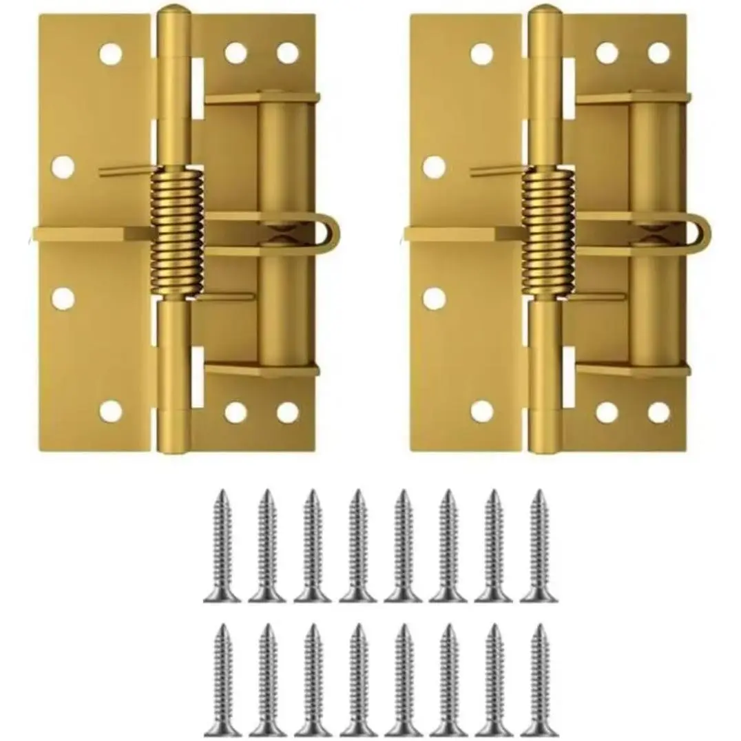 2-Pack 4-Inch Automatic Self-Closing Door Hinges – Heavy-Duty Spring Hinges for Wooden Doors, 90-Degree Positioning (Gold) toolupgrade Tool