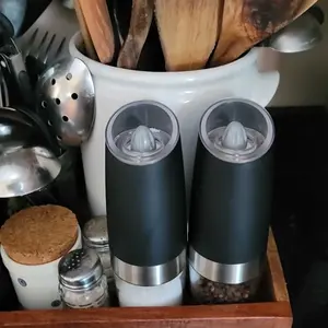 Gravity Electric Salt and Pepper Grinder Set with LED Light, Adjustable Coarseness, One Hand Operation, Upgraded Capacity Kitchen Seasoning Utensils Portable