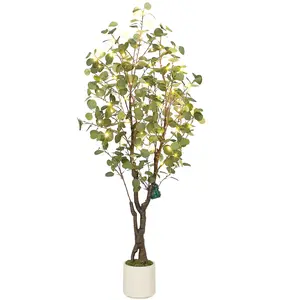 Lighted Eucalyptus Tree, 5FT/6FT/7FT LED Artificial Greenery Tree with Lights, Artificial Potted Plant for Holiday Home Party Decoration
