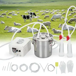 Portable Electric Goat Milking Machine with 3L 6L 12L Bucket, Rechargeable 12V 5200mAh Battery & Adjustable Pulsation, Automatic Stainless Steel Teat Cup Milker, US Plug