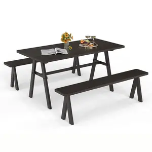 COSTWAY - 3 Pieces Outdoor Picnic Table and Benches Set for 6 People
