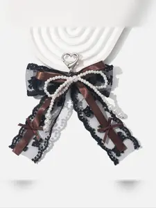 Sweet Simple Lace Fabric Bow Knot Beaded Keychain, Bag Decoration, Phone Strap, Casual Style, All Seasons, Electroplating Finish, Bag Charms
