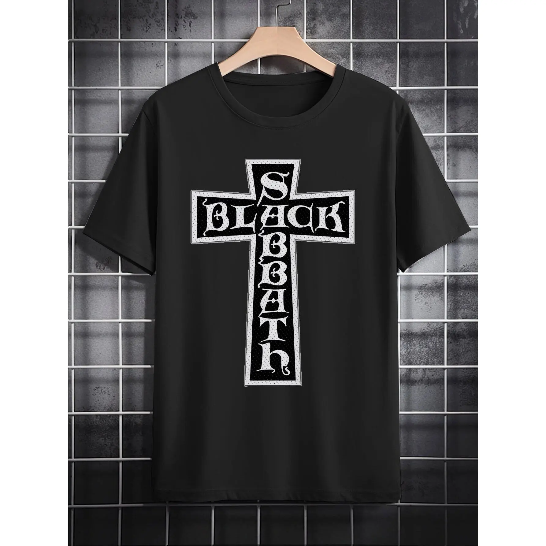 Men's Casual Short Sleeve T-Shirt with Black Sabbath Graphic Print, Round Neck Summer Tee, Machine Washable Regular Fit Rock Band Merchandise Gift for Men, Band T Shirts, Comfortable Casualwear, Summer Outfit, Rock Style, Soft Material, Printed Shirt, Roc