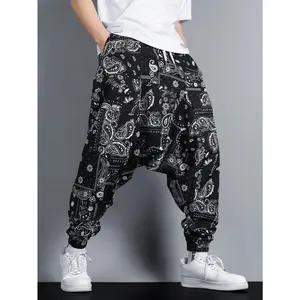 Bandana Print Harem Joggers | Black & White Paisley Streetwear Bottoms