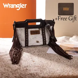 Wrangler Genuine Cowhide Top Handle Fringe Crossbody Bag for Women