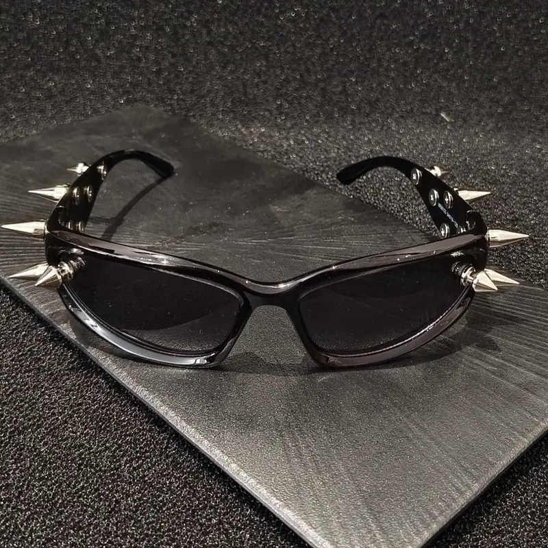 Punk Style Studded Decor Sunglasses, punk shades, Trendy Casual Gothic Style Sunglasses for Everyday Use, Lightweight Durable Sunglasses, Spiked Design Sunglasses, Street Style Sunglasses, Trendy Streetwear Sunglasses, Cool Sunglasses