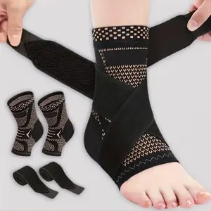 Set of 2 copper ankle compression sleeves; unisex support compression sleeves that are breathable and warm, ideal for hiking, basketball, volleyball, soccer, softball, golf, running, rock climbing, fitness, weightlifting, and outdoor activities