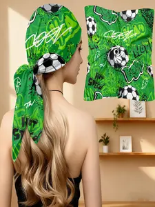 1pc Vibrant Green Graffiti Scarf with Black & White Soccer Balls and 'HOT SPEED' Text, Ultra-Soft for World