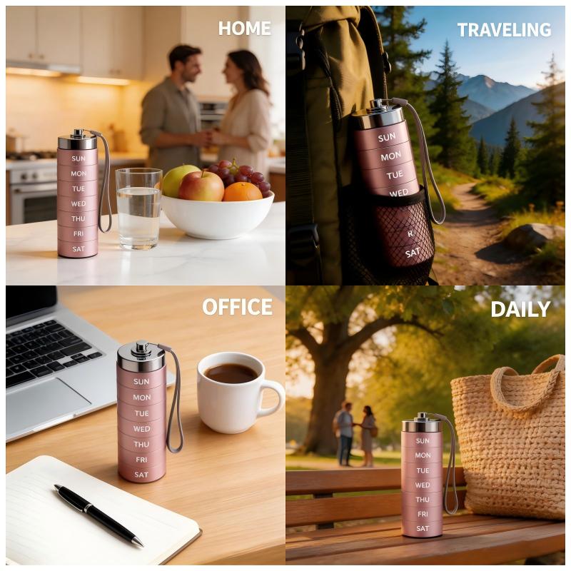 Metal Travel Pill Organizer, Portable 7-Day Waterproof Weekly Pill Case, Large CapacityAluminum Container - BPA Free Daily Medication Organizer for Vitamins & Supplements