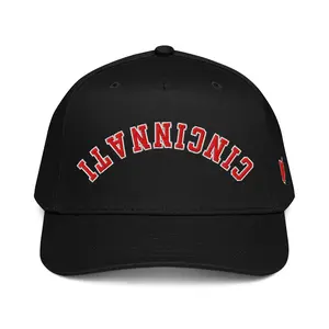 Upside Down Curved Red Cincinnati Hat (Black)