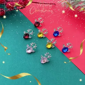 Christmas Gift Stud Earrings Cartoon Animal Deer Small Antler Earing For Girls Zircon Crystal Stone Ear Jewelry Women