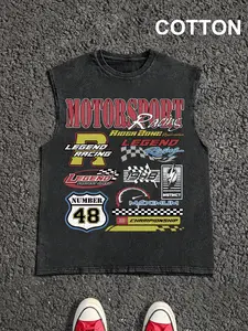 Men's Vintage Graphic Print Round Neck Tank Top, Casual Sleeveless Fitted Top for Summer, Men's Top for Daily Wear