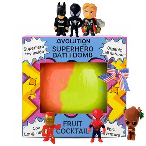 EvolutionUSA Superhero Bath Bomb with Toy Inside for Kids, Organic Bath Bomb with Surprise Inside, Fizzy Fun Bath Ball for Boys and Girls Aged 4 and Above