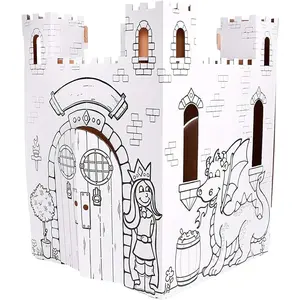Fairy Tale Castle Kids Art and Craft for Indoor Outdoor Fun, Color Draw Doodle, Decorate Personalize Cardboard Fort, 32" X 32" X 43.5", Made in USA, For Age 3+, White