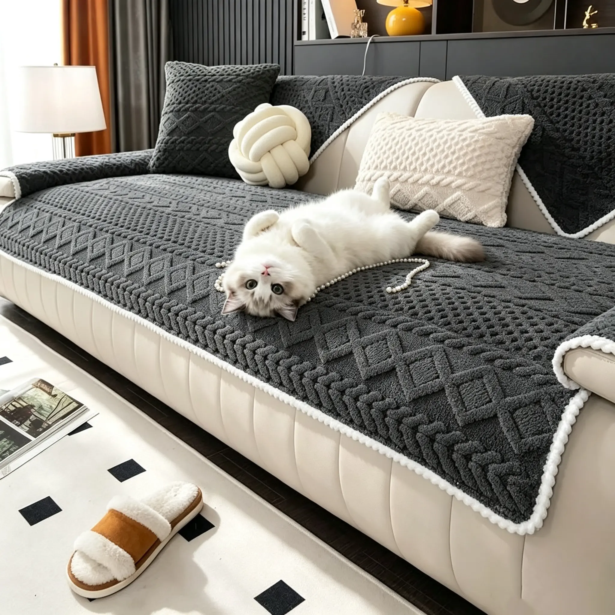 [Dealsforyou] Gift Choice 1 Count Sofa Cover for 1-4 Seater NO BACK OR ARMREST Solid Color Jacquard Sofa Protector, Anti-slip Couch Bench Cover, Machine Washable Slipcover, Pet-friendly sofa Towel Mat for Home, Living Room, Dormitory, Hotel, Beige, Gray