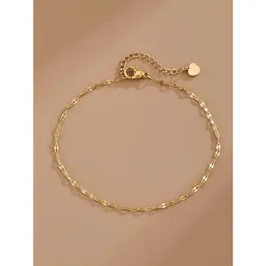 1PC Heart Decor Anklet, Stainless Steel Hollow-Out Design in Yellow Gold, Dainty Everyday Jewelry for Women, Perfect Valentine's Gift