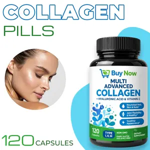 Multi Collagen Peptides Capsules with Types I, II & III, Hyaluronic Acid and Vitamin C for Skin, Hair, Nails and Beauty Support, 120 Capsules
