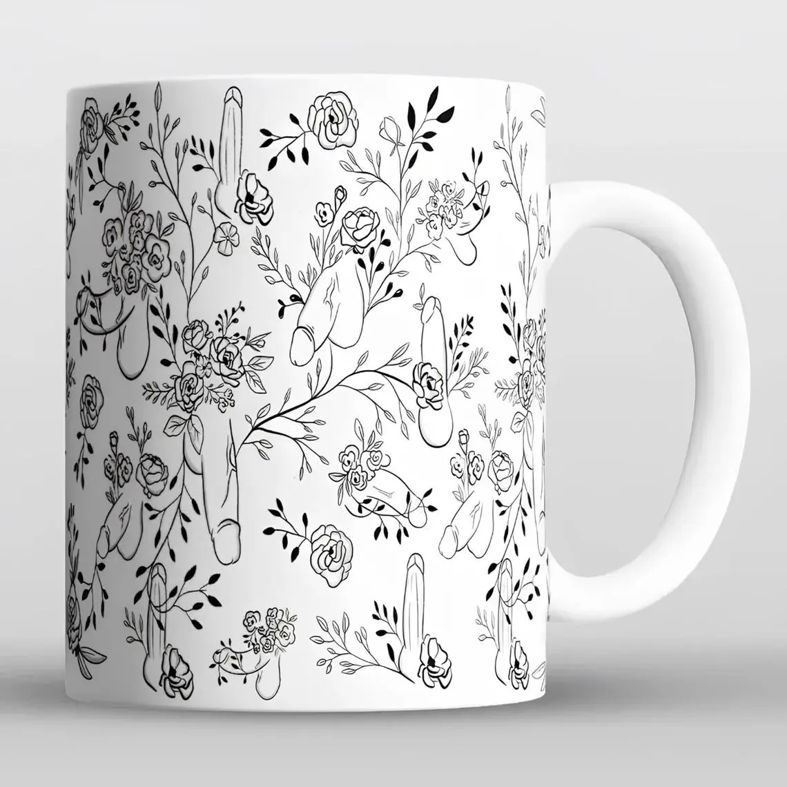 Floral Willy Pattern Coffee Mug, Sassy Coffee Mug, NSFW Ceramic Mug, Funny Mug for Friends Roommate, Sarcastic Gift for Husband Friend Dad Mom Wife