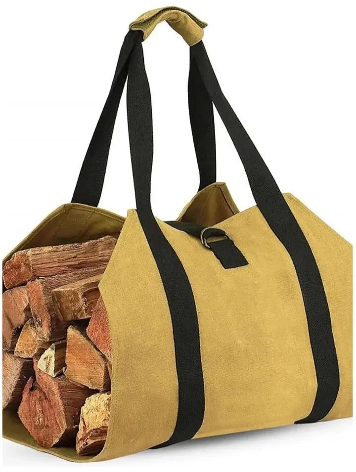 Heavy Duty Canvas Firewood Tote Bag with Reinforced Straps for Easy Log Carrying Outdoor & Indoor Use
