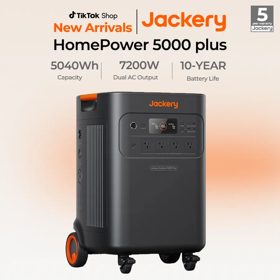 [Second-hand item in 90% new condition] Jackery Solar Generator 5000 Plus Portable Power Station, 5040Wh LiFePO4, 7200W 120V/240V AC Output, Expandable to 60kWh, Essential Home Backup for Power Outages