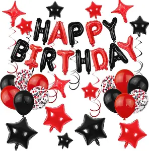 56 PCS Happy Birthday Balloons Happy Birthday Banner Red and Black Balloons for Boys Men Girls Women 16th 18th 20th 21st 25th 30th 40th 50th 60th Birthday Party Decorations