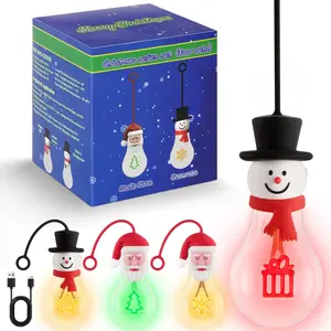 Christmas Hanging Night Lights for Christmas Tree Decor USB Rechargeable A19 LED Lights Portable Xmas Decorations with Christmas Elements Filament