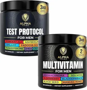 Alpha Tribe Men's Multivitamin Bundle - Test Protocol & Daily Multivitamin - Tongkat Ali, Ashwagandha, Sea Moss - Strength, Stamina & Immune Support - 120 Capsules Each