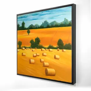 Begin Home Decor 2081-3636-LA104 36 x 36 in. Hay Bale Fields - Farmhouse Blue Framed Canvas