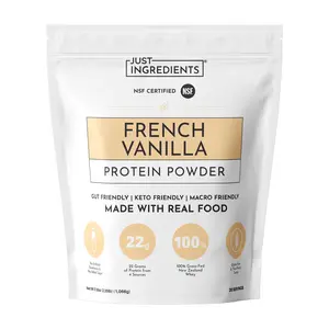 Just Ingredients French Vanilla Protein Powder – 30 Serving Bag – Grass-Fed Whey & Plant Protein Blend with Real Vanilla Bean – Sweetened with Coconut Sugar & Monk Fruit, Non-GMO, Gluten-Free