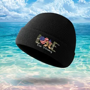 S&T Men's Military Hat (Army/Navy/Air Force/Marines) -- Stretchy All-Season Knit Hat, Decorated with American Flag Pattern Print, Hand Washable, Comfortable Fit, Suitable for Veterans Day Gifts, Christmas Gifts, and Active Duty Soldiers