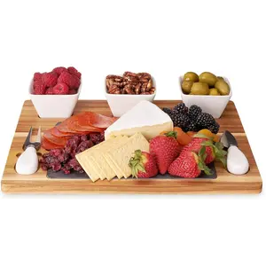 & Slate Cheese Board Set - Charcuterie Board and - Slate Cheese Tray Wood Cheese Board - Set of 1, Brown