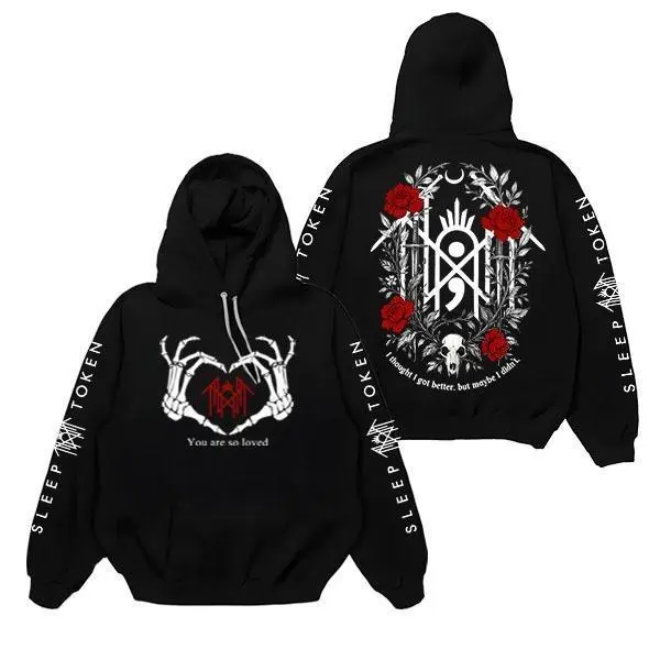 New Sleep Token Merch - You Are So Loved 4-Sided Hoodie & Sweatshirt – Flowers Red Design, Sleep Token Tour 2025 Tee, New Song Concert Merch, Take Me Back To Rock Hoodie, Unisex Pure Cotton Gift for Fans