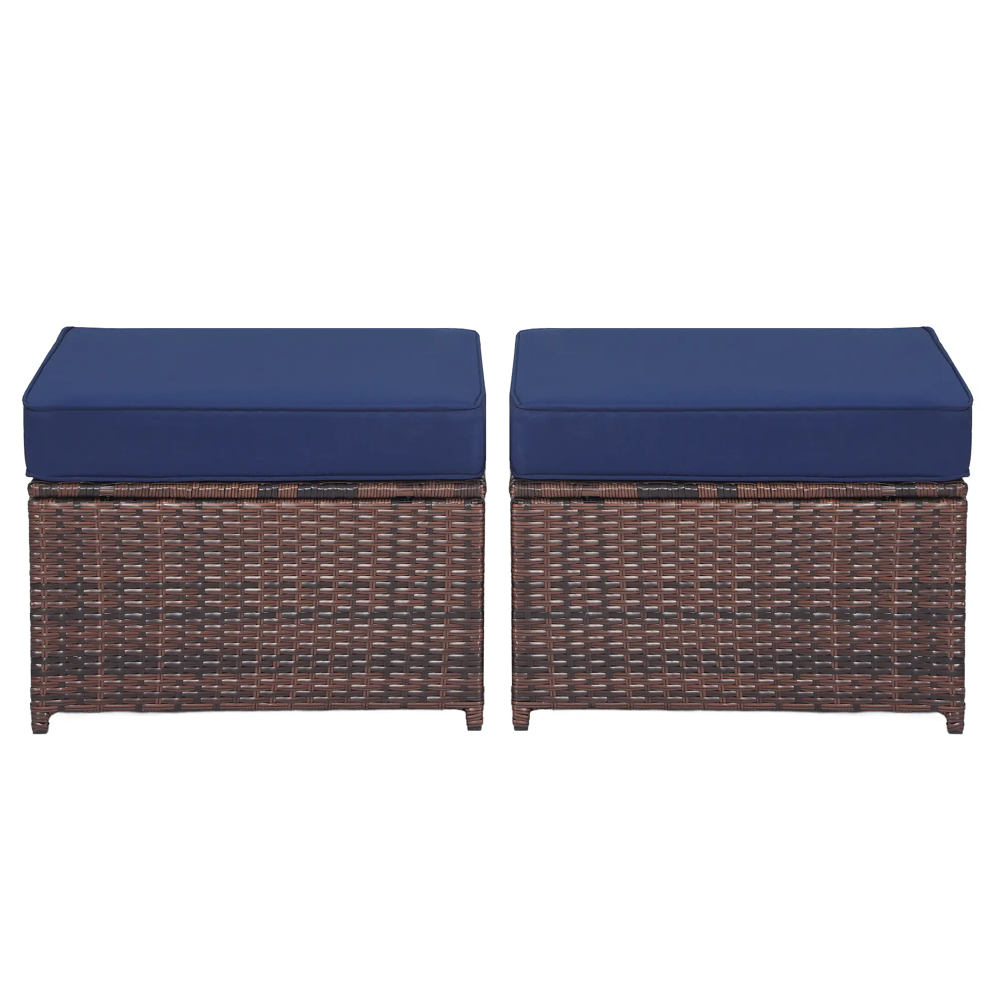 EortheX Outdoor Wicker Outdoor Patio Ottoman Set – 2 Pieces with Thick Removable Cushions, All-Weather Design for Outdoor Use