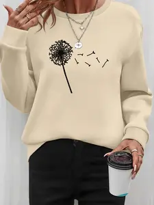 Floral Printed Women's Crewneck Lightweight Long Sleeve Graphic Sweatshirt Womenswear Oversized Soft Casual Top Fall Outfit Lounge Wear for Women, Casual Wear for Daily & Home Use