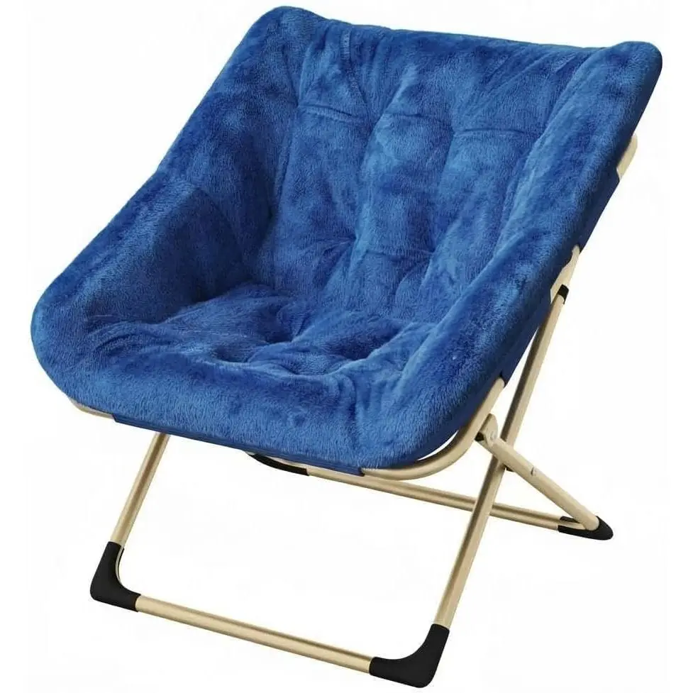 Foldable Moon Chair made of faux fur – Comfortable lounge chair for adults and teenagers – Sturdy metal frame – Perfect as a reading or accent chair – Space-saving for bedrooms,Blue