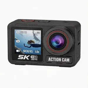Action camera, 5K/60fps waterproof action camera with app and Wi‑Fi control, 1/1.3-inch sensor, EIS stabilization, subject tracking, video recording camera, includes various accessories, ideal for sports and adventures