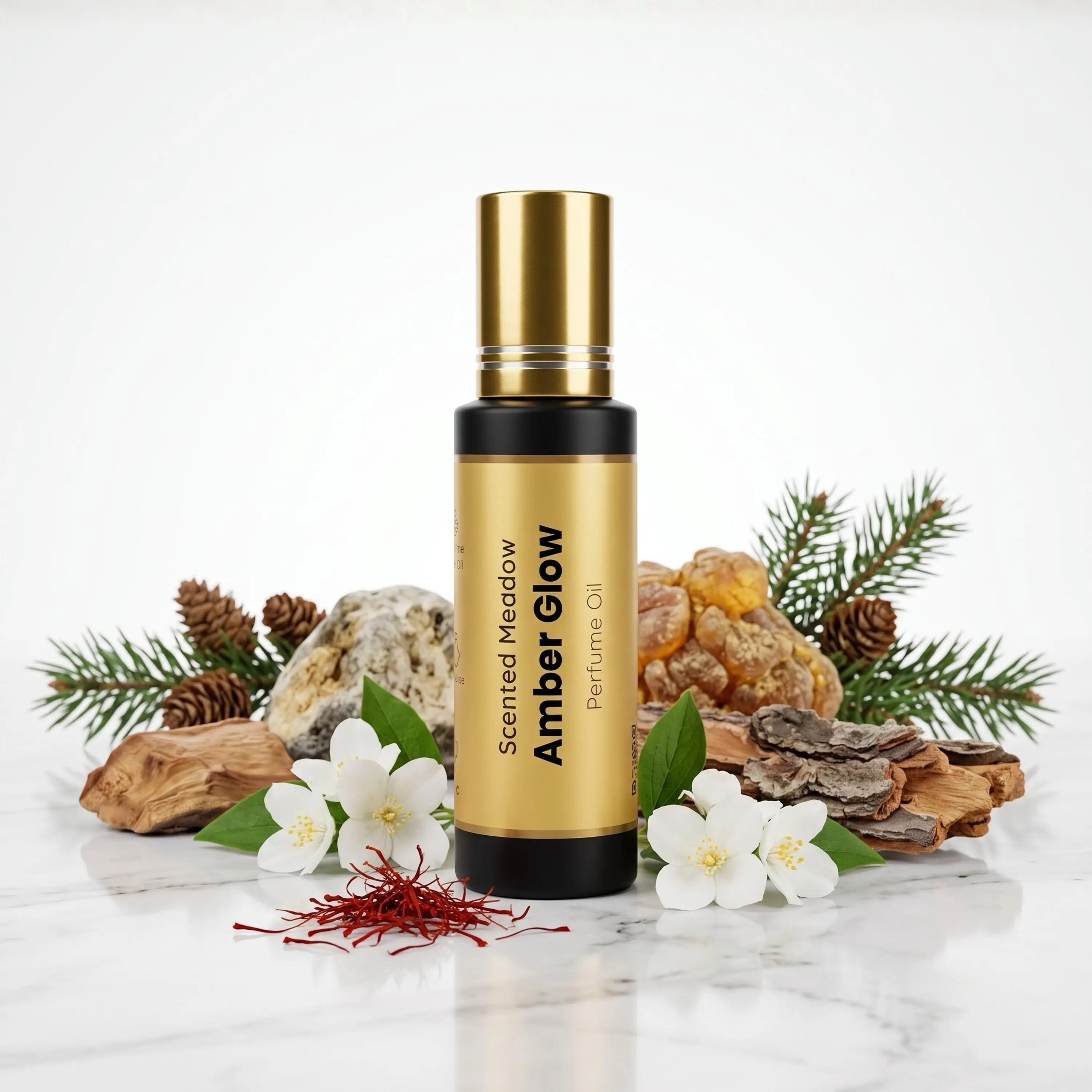 Scented Meadow Amber Glow – Saffron Jasmine & Cedar Amberwood Luxury Concentrated Perfume Oil for Women's – Long Lasting Alcohol-Free Roll-On