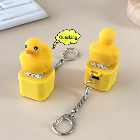 USB Rechargeable Sensory Button Keychain - Lightweight Keychain, ABS Smooth Surface Anxiety Relief Kawaii Item, Animals Sound Toy (Duck Quack/Cat Meow), Duck Keyboard Humor Charm, Colorful Quack Charm Adds Desk Flair, Funny Hat Accessory