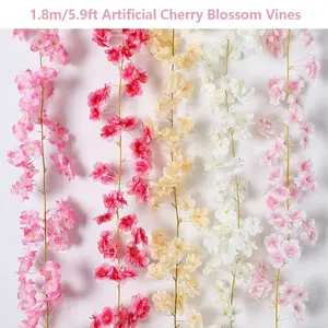 1.8m/5.9ft Artificial Cherry Blossom Vines, Multicolor Hanging Artificial Flower Rattan Garlands, Cute Faux Flower Decorations, Suitable for Garden, Wedding, Party, Home Decor and Outdoor Arrangement, Photography Props