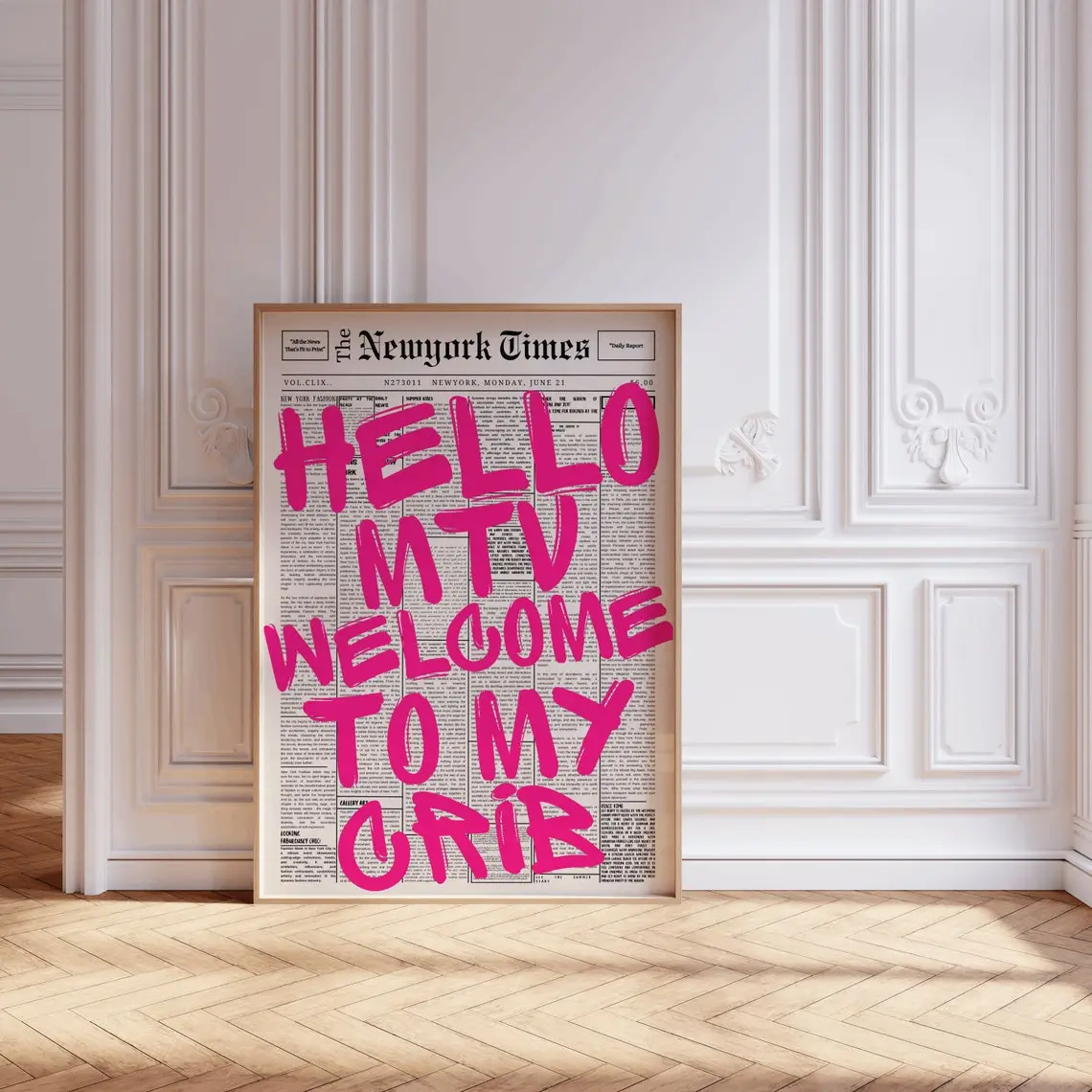 Hi MTV Poster, 70s Wall Print, Girly Decor, Welcome To My Crib Print, Retro Print, Aesthetic Apartment Decor, Pink Preppy Poster, Dorm Room(Note: Frame shown for display only)