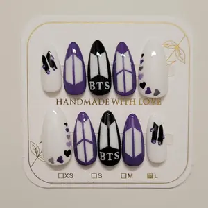Cute Purple BTS Press on Nails, K-pop Inspired BTS Purple Heart False Nails