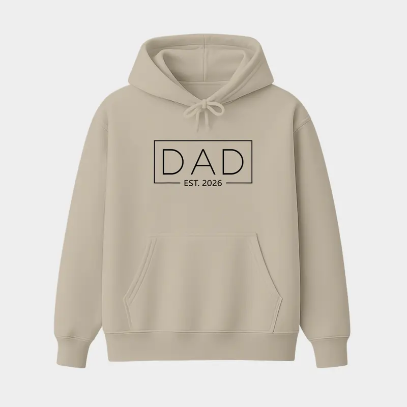 Dad Est. 2026 Hoodie, New Father Expecting Baby Pullover, Cute Pregnancy Announcement Hoodie, First-Time Dad Gift, Casual Unisex Streetwear Apparel