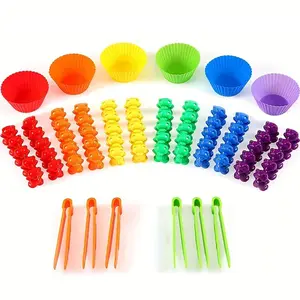 Colorful Bear Shaped Sorting Toy (72pcs/set), Shape Sorter, Montessori Counting Matching Toys for Home School Use, Creative Learning Toy for Gift