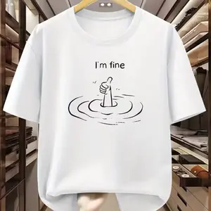 Funny underwater palm print tee printed with "All goes well", soft skin-friendly casual short sleeve, ideal for summer daily wear & casual matching.