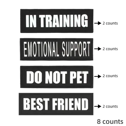 Removable Service Dog Patches (8 Counts/set), In Training, Best Friend, Hook and Loop Dog Harness Patch, Professional Dog Decorative Signage Accessories, Harness Accessory