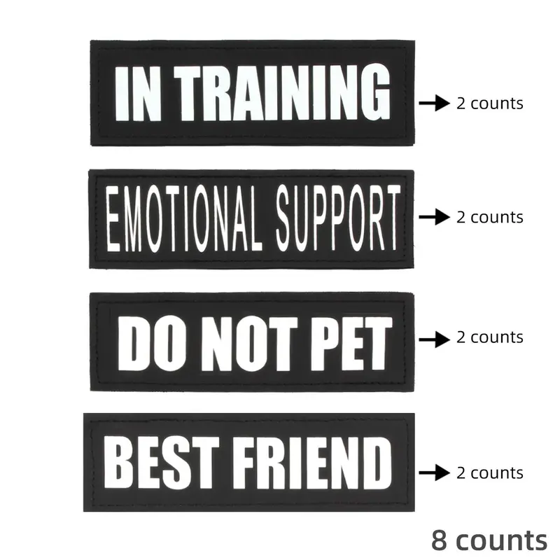Removable Service Dog Patches (8 Counts/set), In Training, Best Friend, Hook and Loop Dog Harness Patch, Professional Dog Decorative Signage Accessories, Harness Accessory
