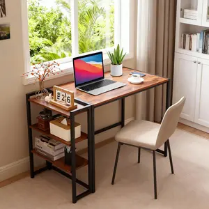 35 inch Folding Desk Writing Computer Desk with Storage Shelf,Spaces Saving Writing Sturdy Table No Assembly,for for Bedroom, Home Office, Dorm, Apartment