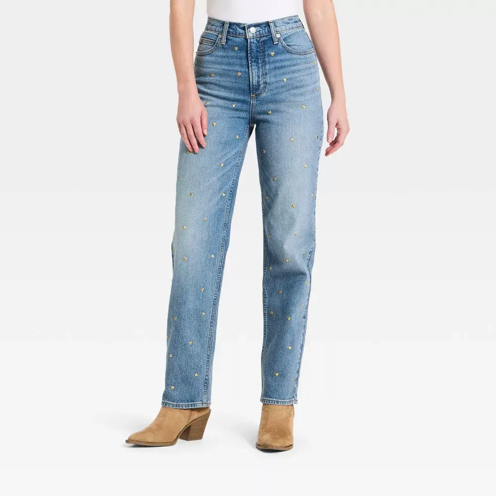 Women's Valentine's Day Highest-Rise Vintage Straight Embellished Jeans - Universal
