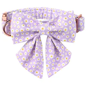 Lionet Paws Purple Dog Collar with Sailor Bow – Soft, Adjustable Daisy Design for Dogs